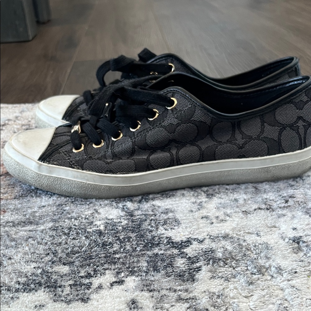 Coach Black Signature Low-Top Sneakers with Gold Eyelets